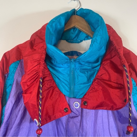 Vintage Roffe 80s or 90s Colorful Ski Snow Jacket Red Purple Blue Juniors 16 - Picture 5 of 15